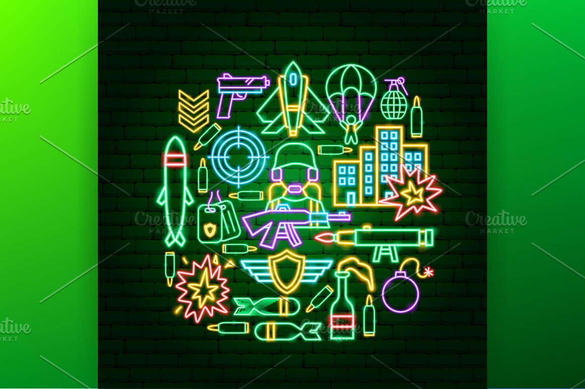 Cool neon icons in green and orange.