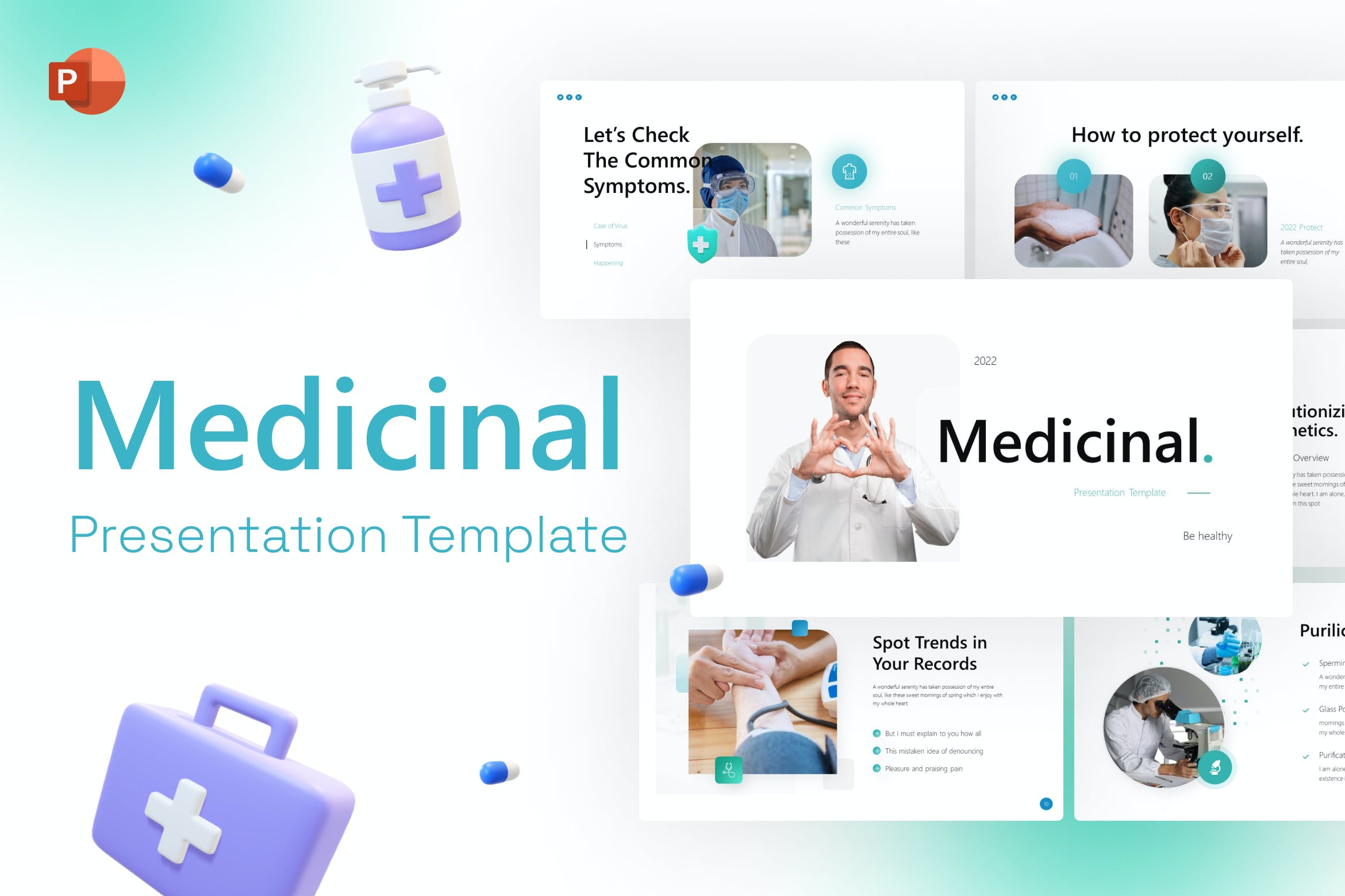 Cover image of Medicinal 3D Illustration PowerPoint Template.