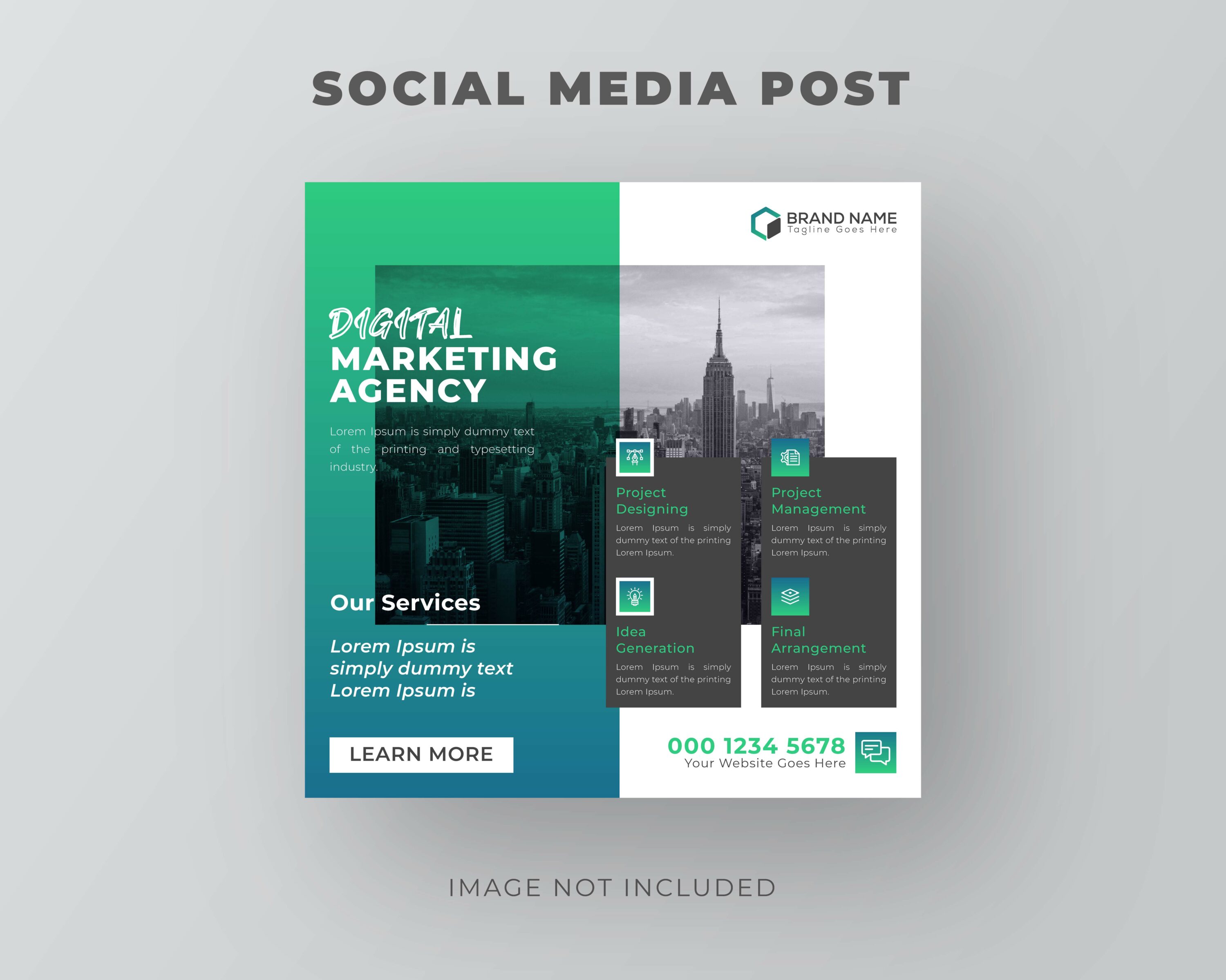 10 Marketing Business Social Media Instagram Post Template - Only 4$, new york picture with green square backgrounds.