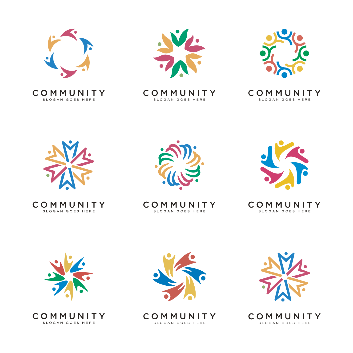 9 Teamwork People Community Logo Design cover image.
