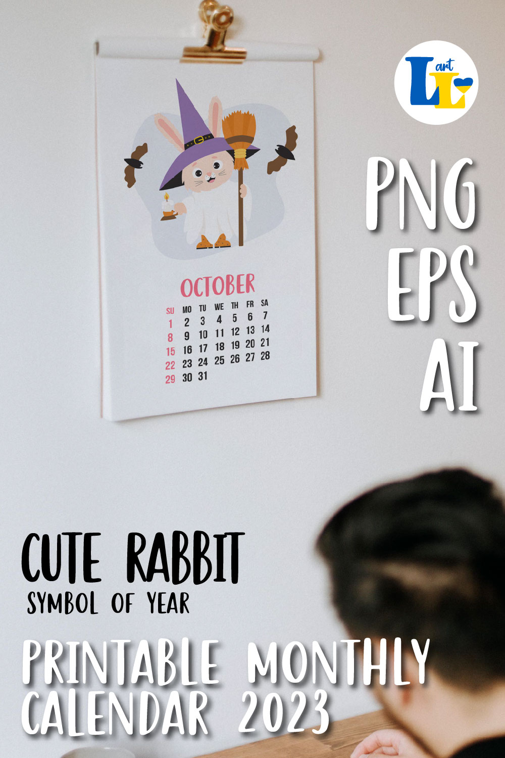 Printable Calendar for Kids 2023 with Cute rabbit pinterest.