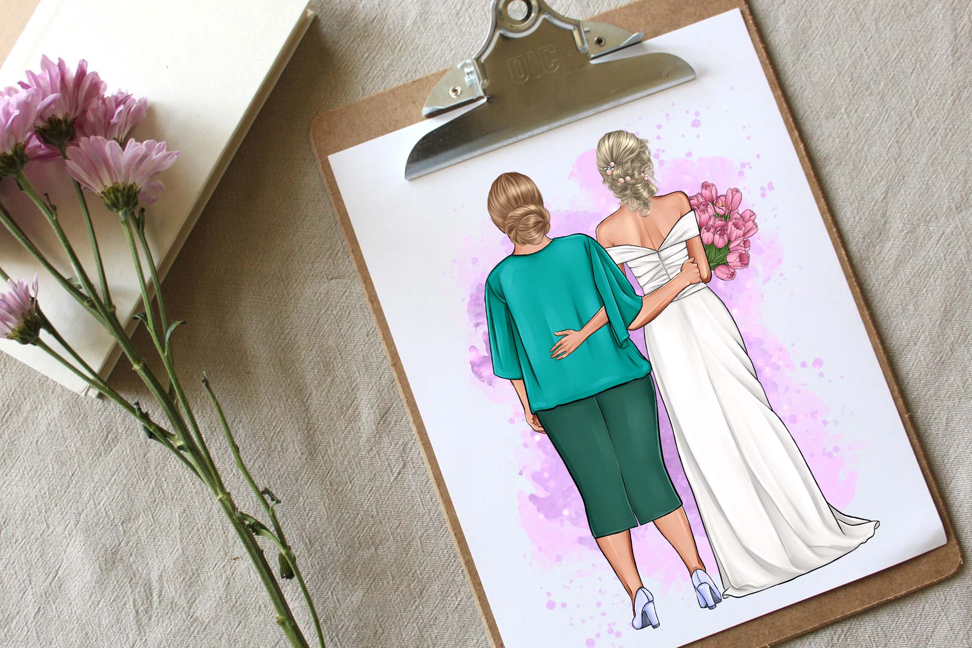 Wedding Clipart, Bride and Mom for your design.