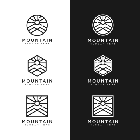 Set Of Mountain With Sun Light Logo Design Cover Image.