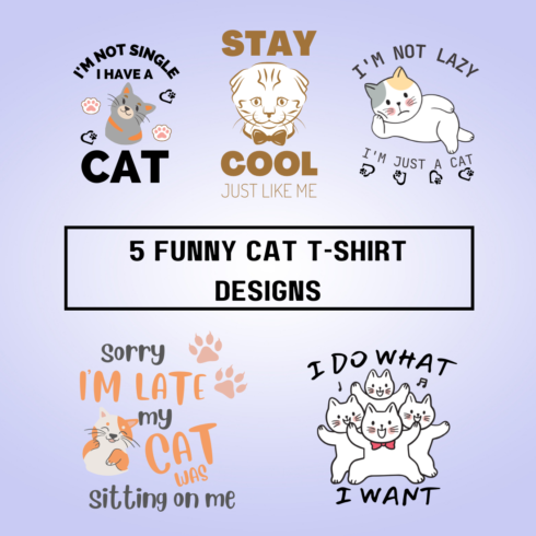 5 Funny Cat T-shirt Designs PDF file cover image