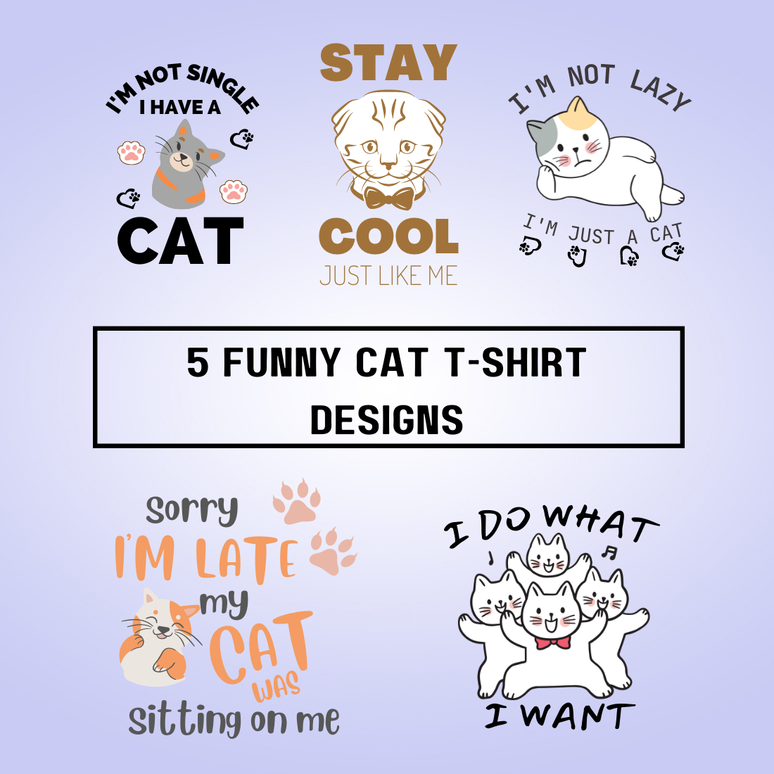 5 Funny Cat T-shirt Designs PDF file cover image