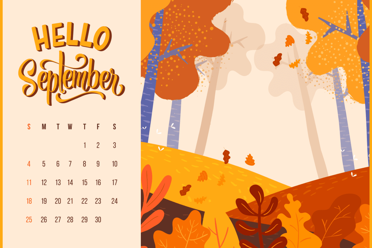 September Trees Calendar Printable.