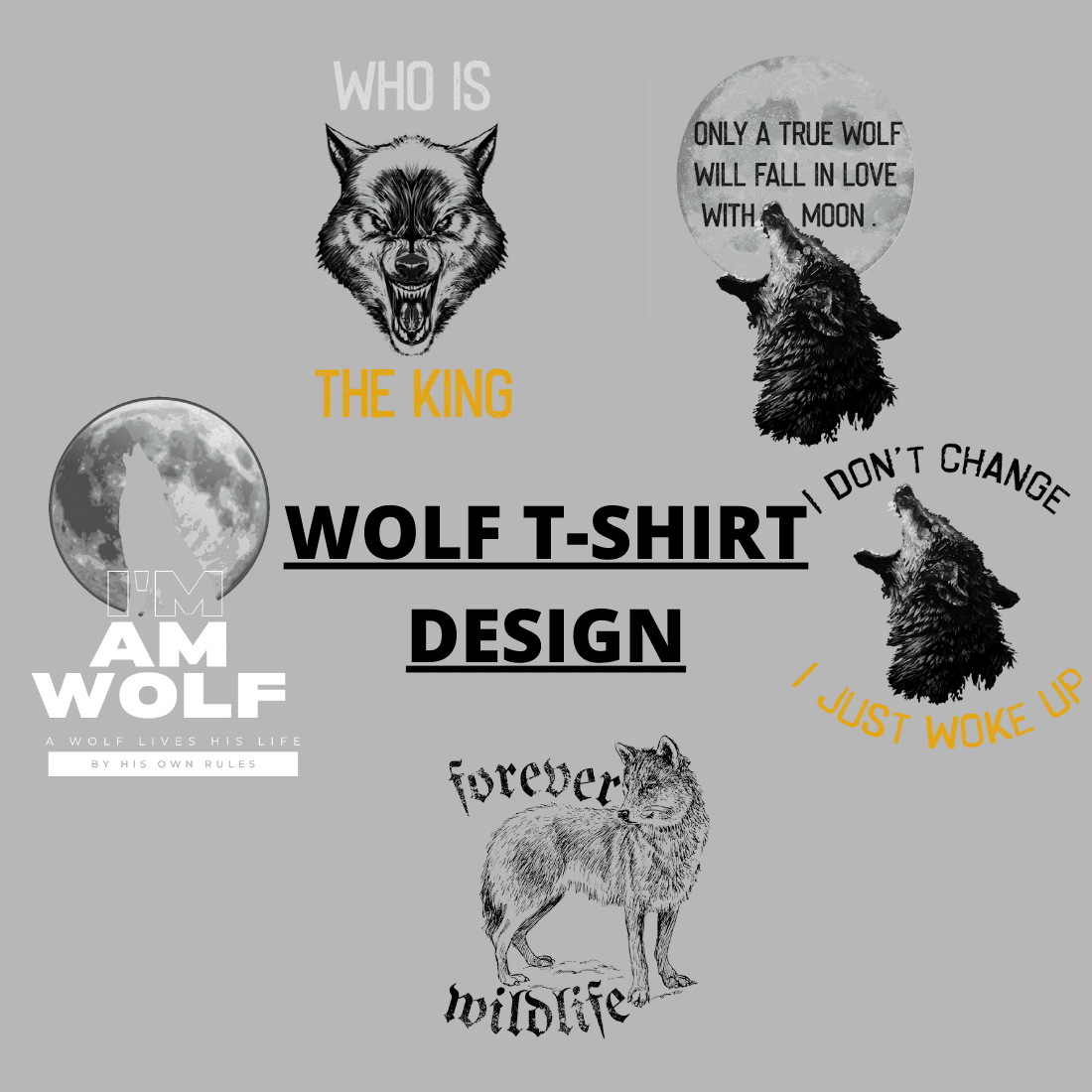 5 Beautiful Wolf T-shirt Design Bundle preview image.