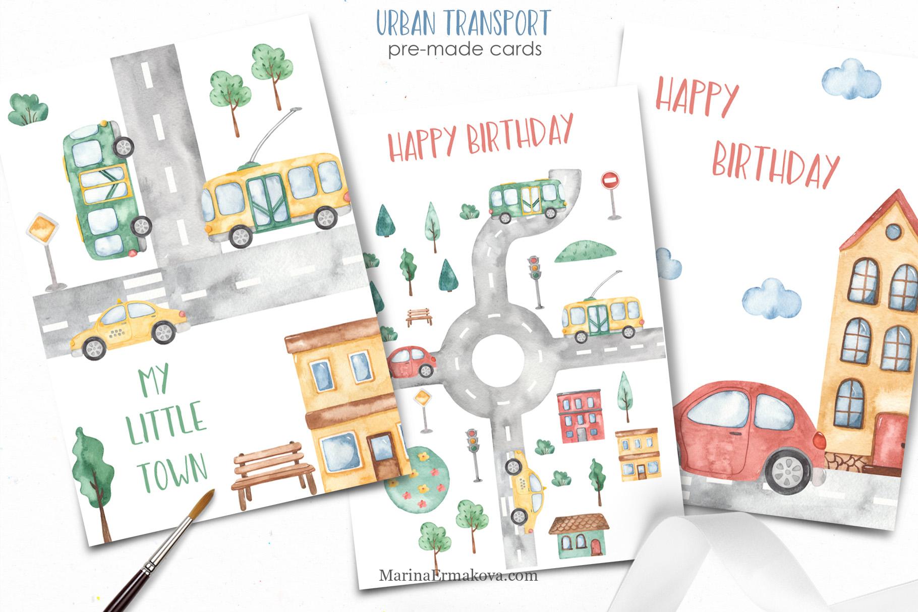 Diverse of cards with urban transports.