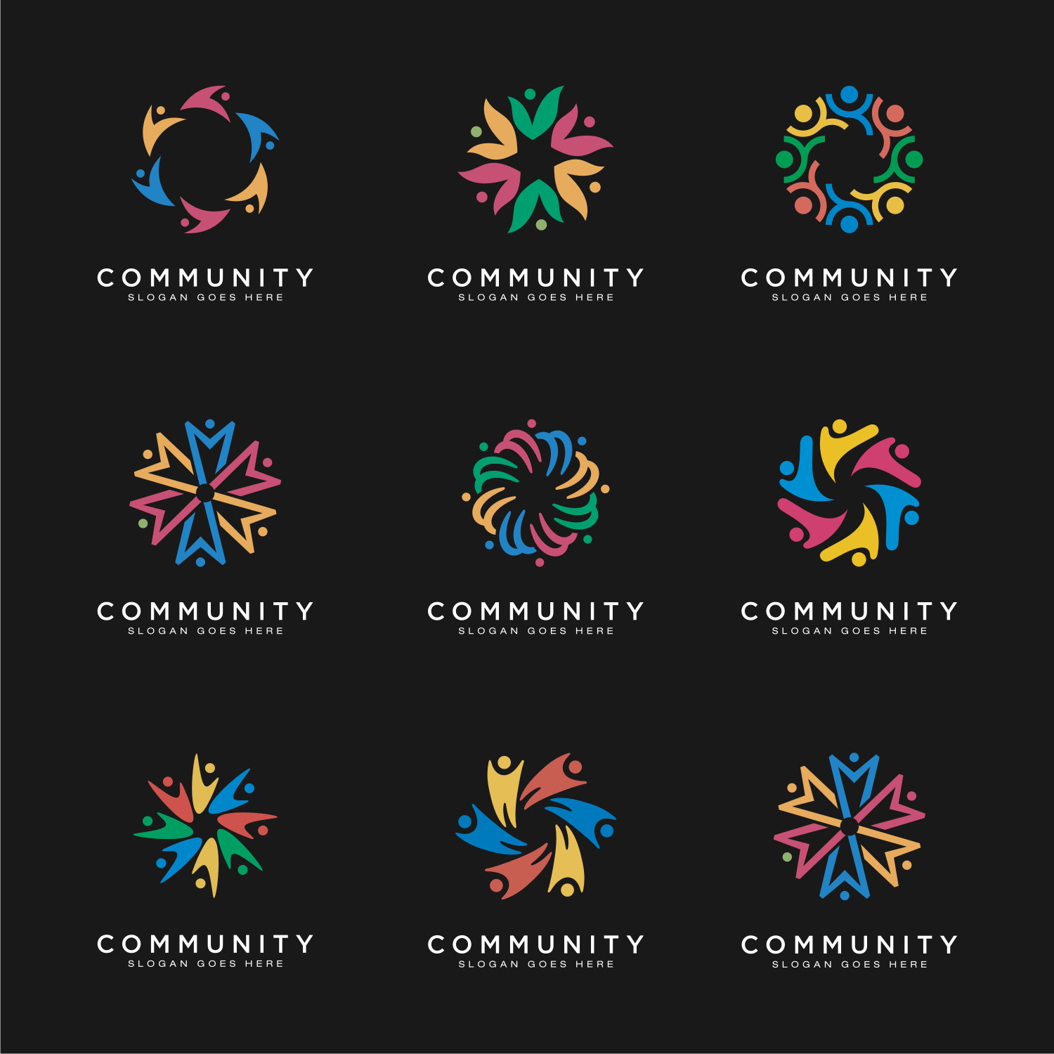 9 Teamwork People Community Logo Design preview image.