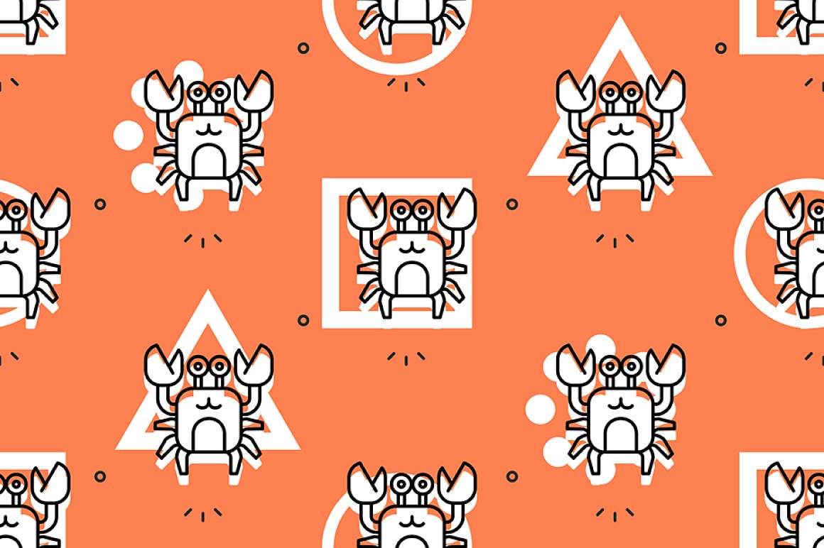 Orange background with white crabs with some graphics.