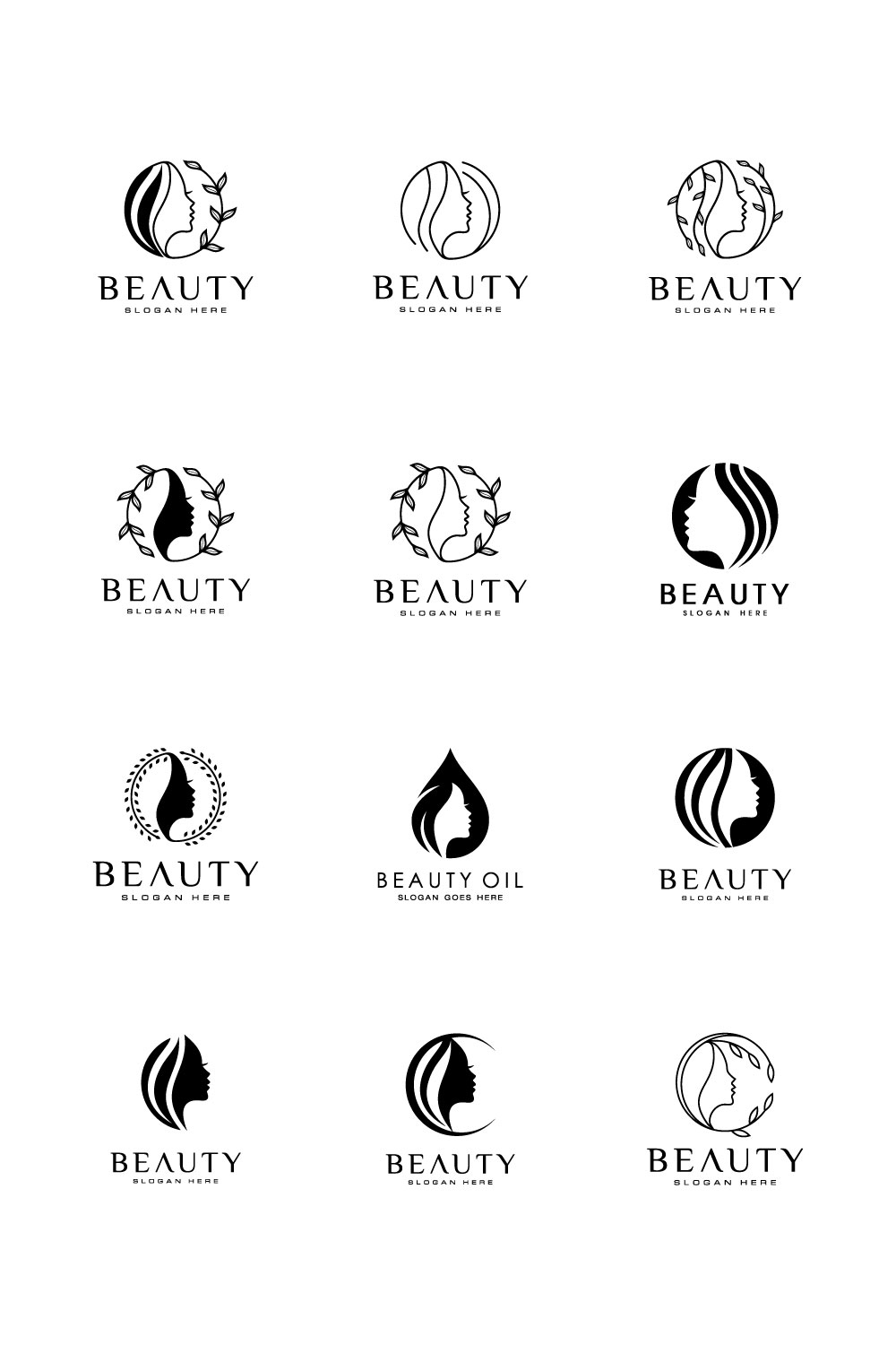 12 Women Face Beauty Logo Vector Design pinterest image.