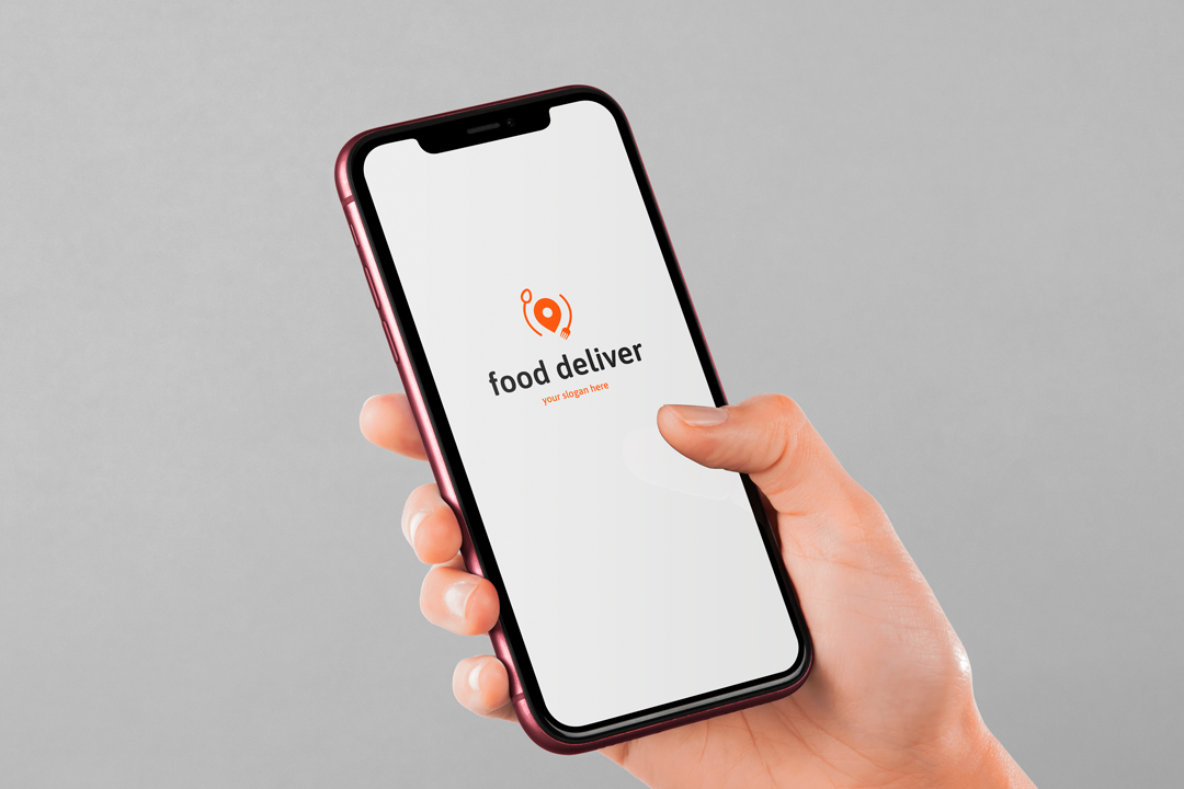 3 Food Delivery Logos On Phone Screen Orange Example.