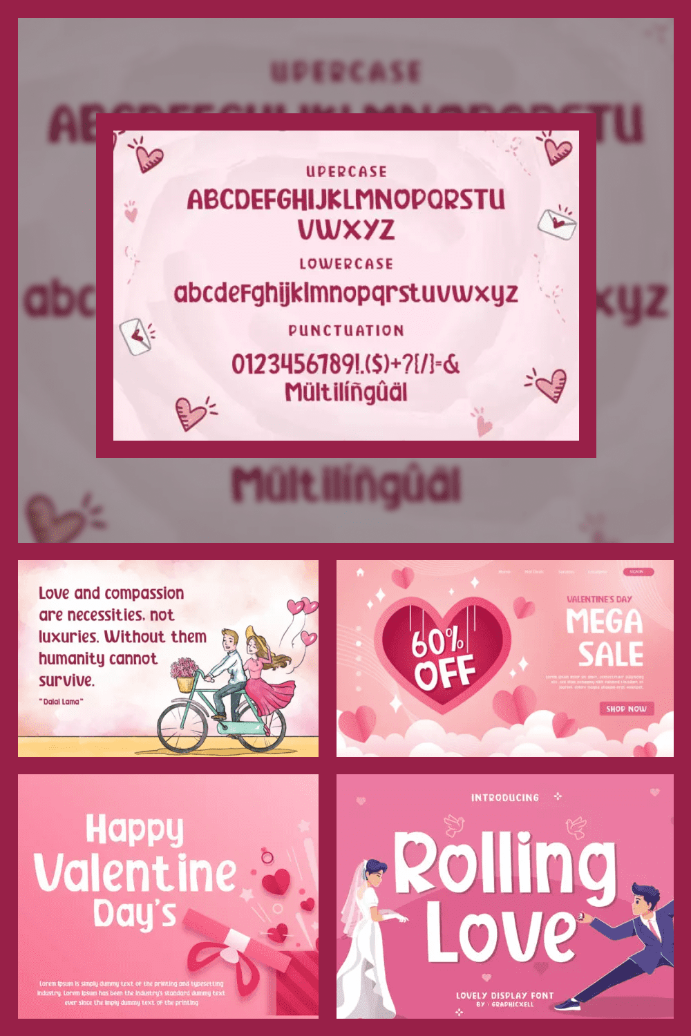 Collage of images with cute font on pink backgrounds.