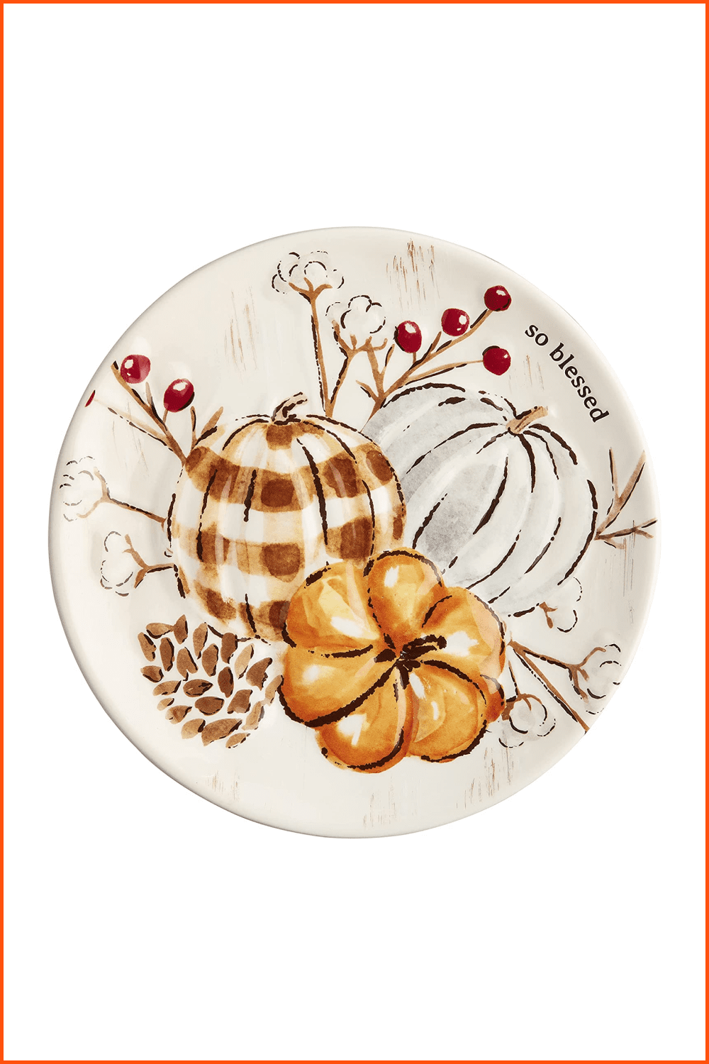 Plate with painted pumpkins and rowan.