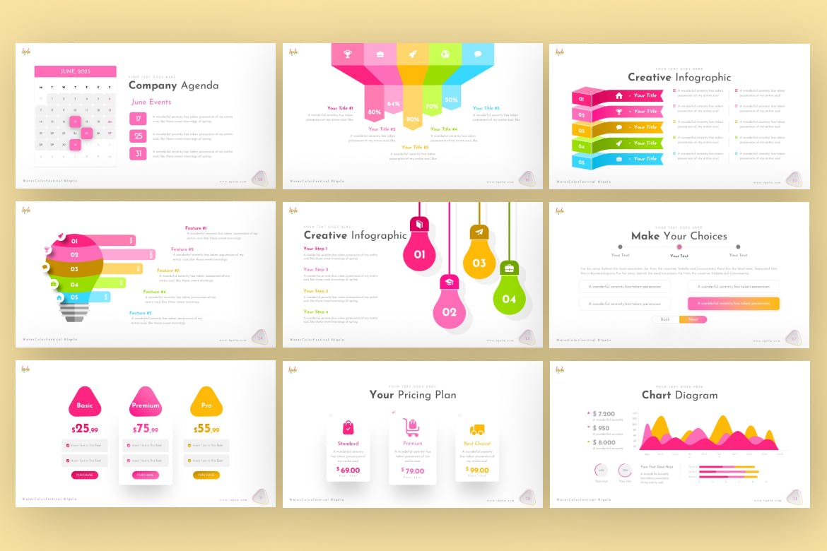 Iqela Festival Creative PowerPoint Template combines various design aspects and usability.