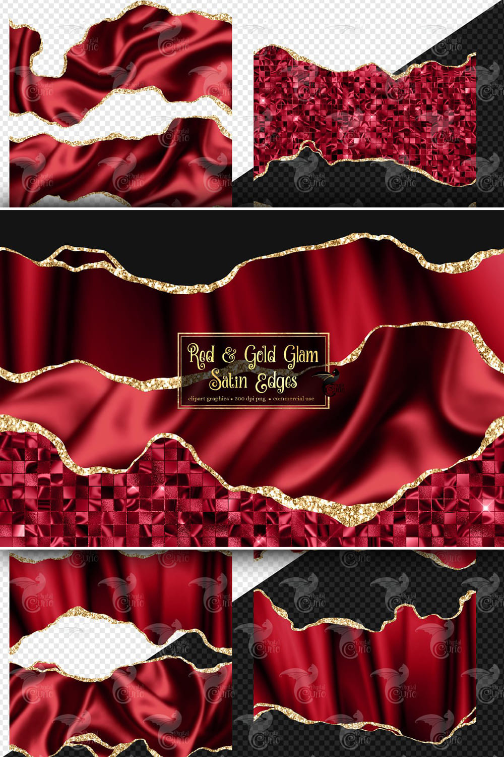 Red and gold glam satin edges - pinterest image preview.