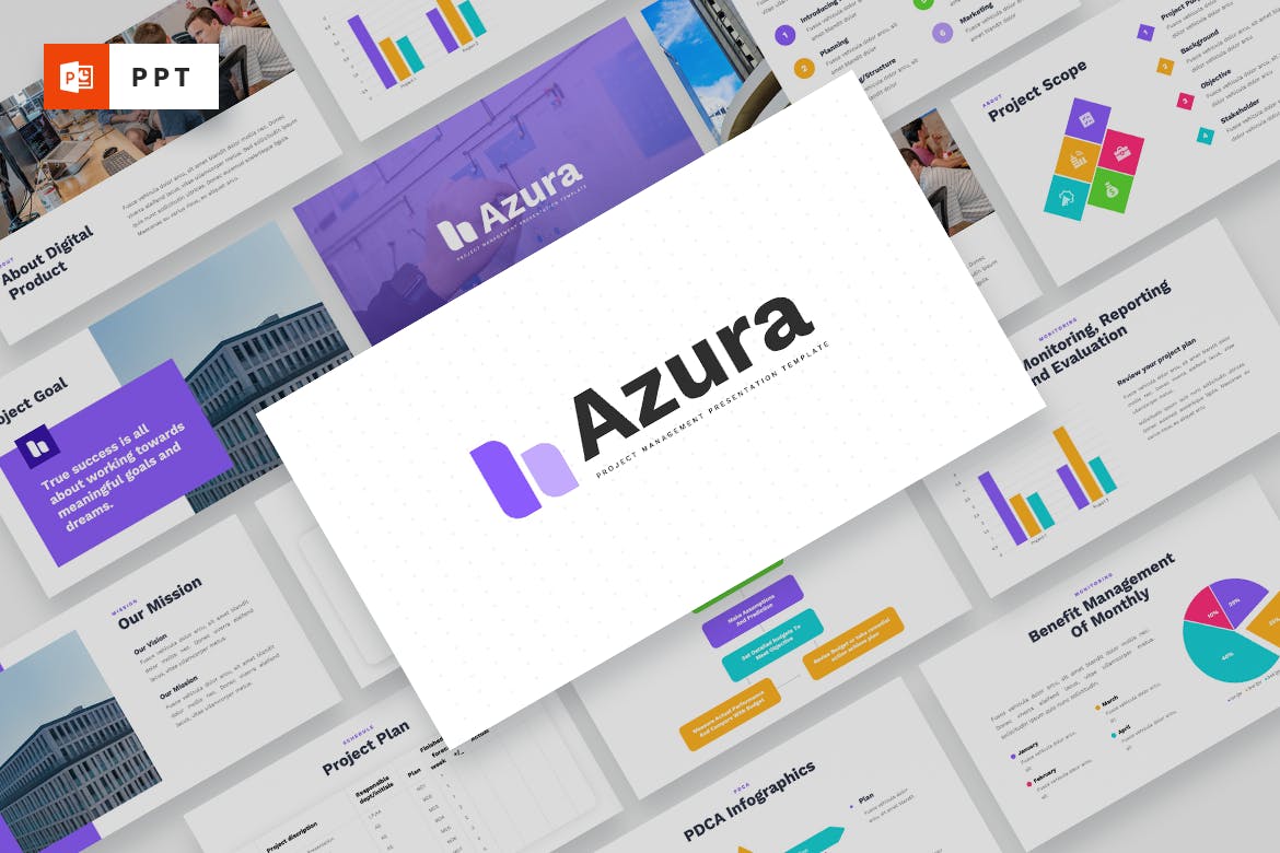 Cover image of AZURA - Project Management Powerpoint Template.