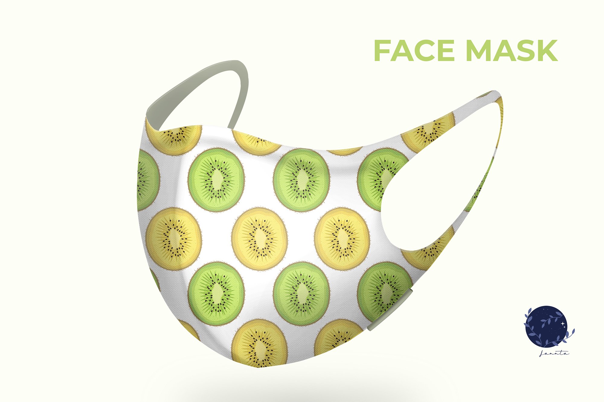 White mask with yellow and green kiwis.