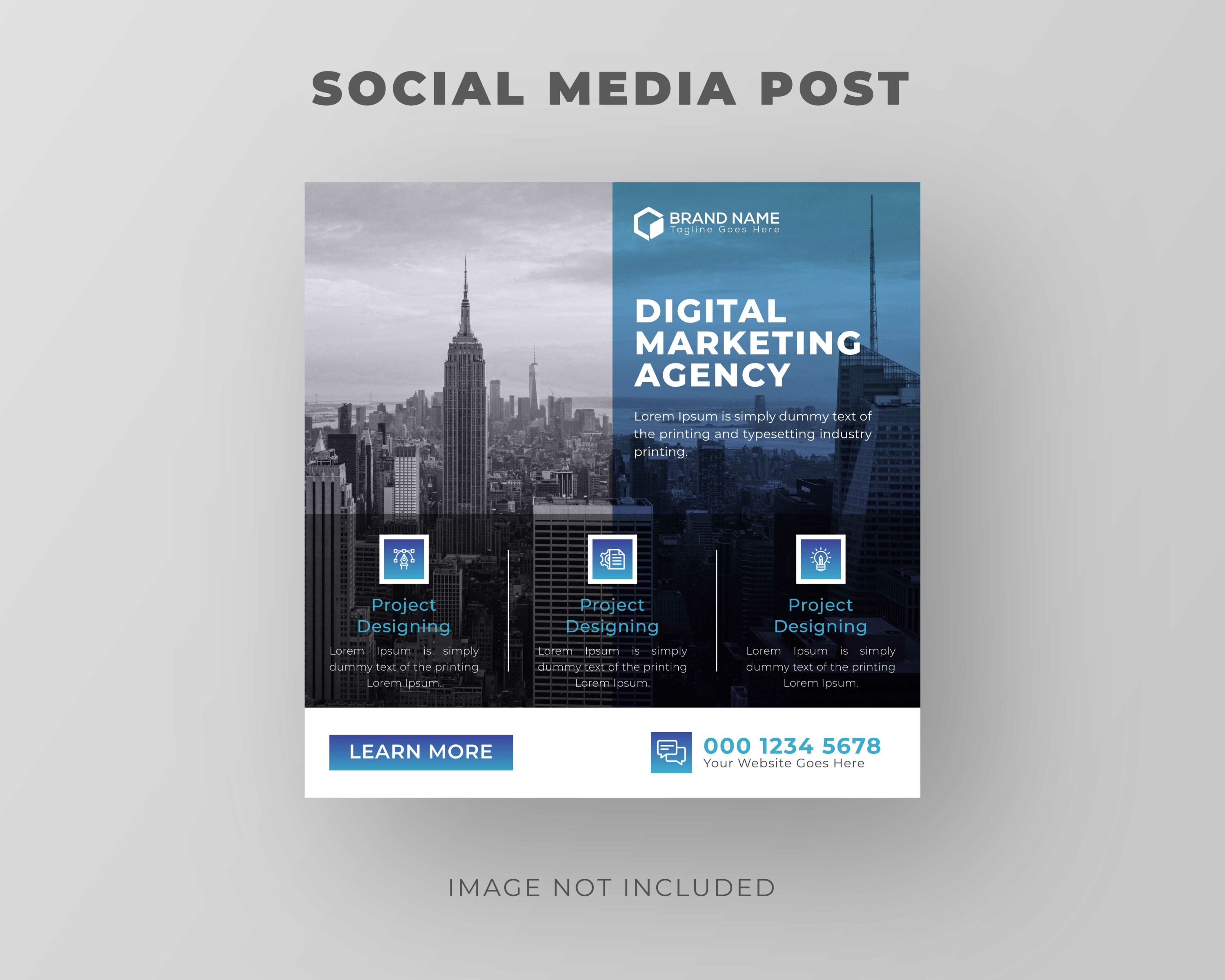 10 Marketing Business Social Media Instagram Post Template - Only 4$, black and white picture of New York design.