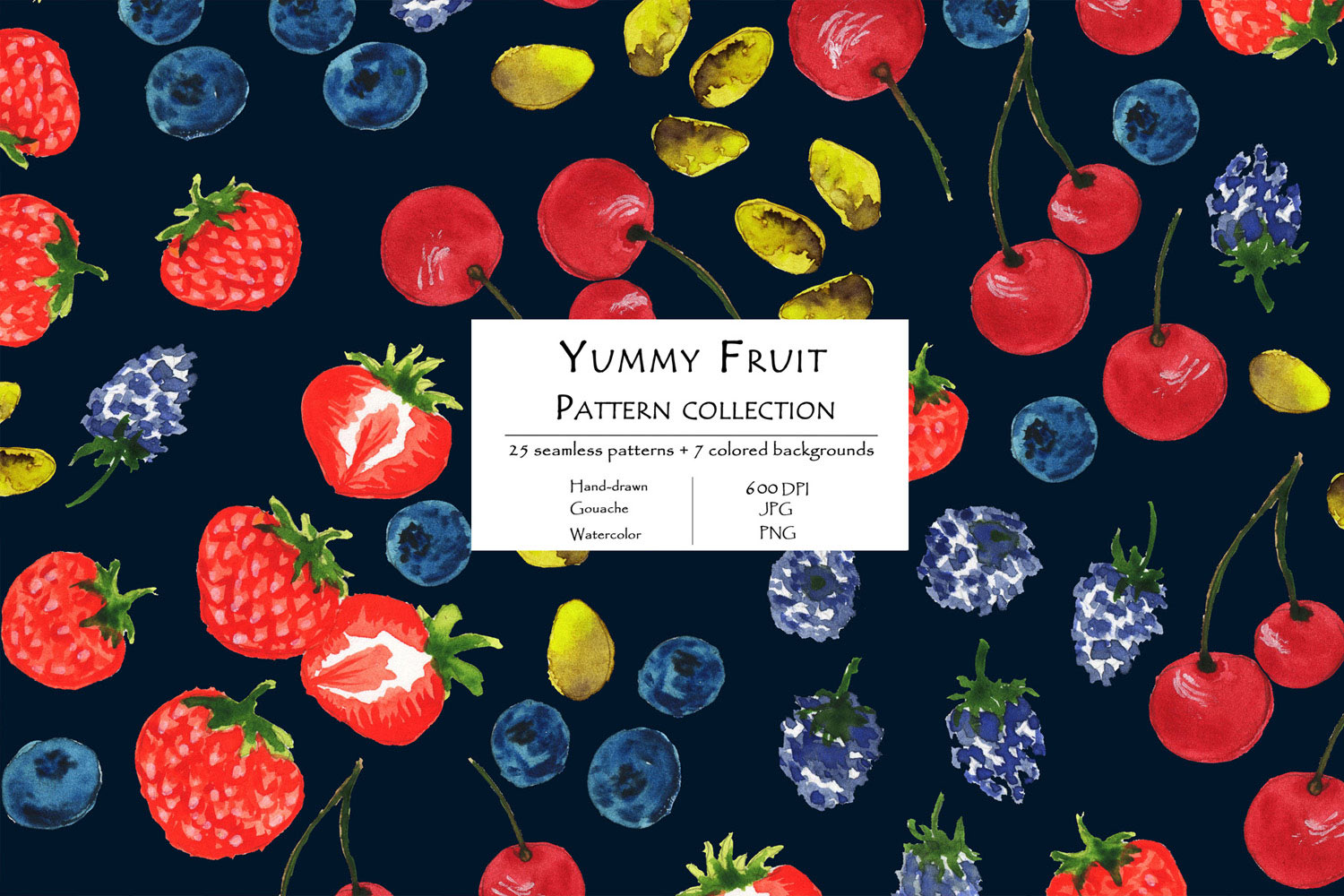 Yummy Fruit Pattern Collection With 25 Seamless Patterns And 7 Backgrounds Berries Example.