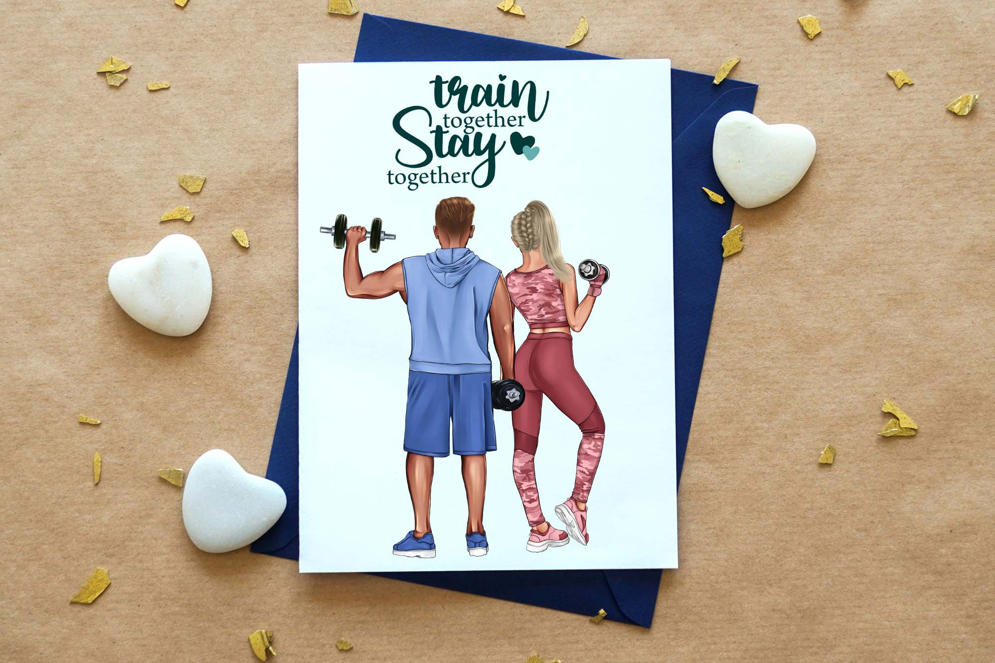 Sports Couple Clipart Postcard Print Example.