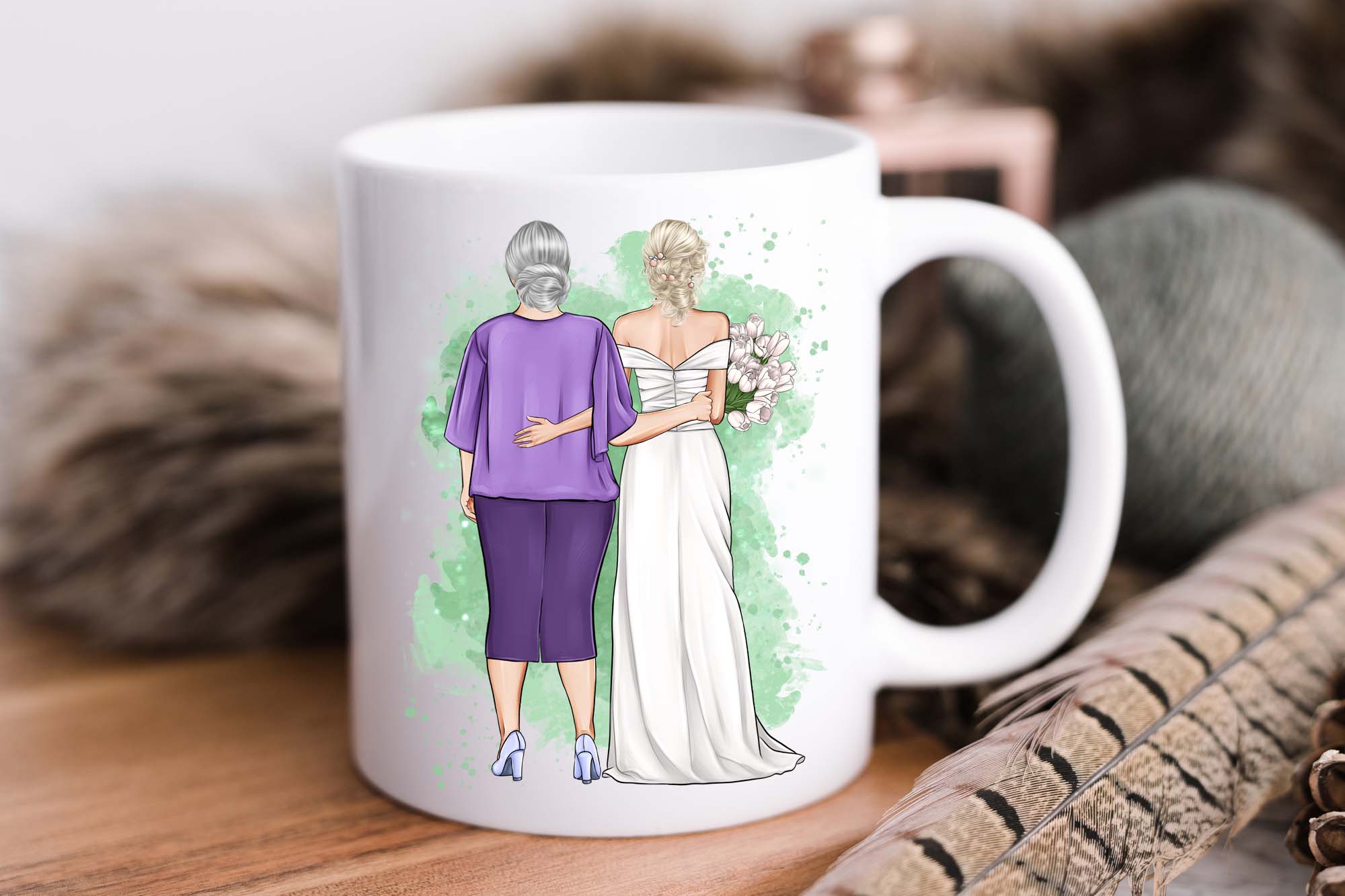 Wedding Clipart, Bride and Mom mug mockup.