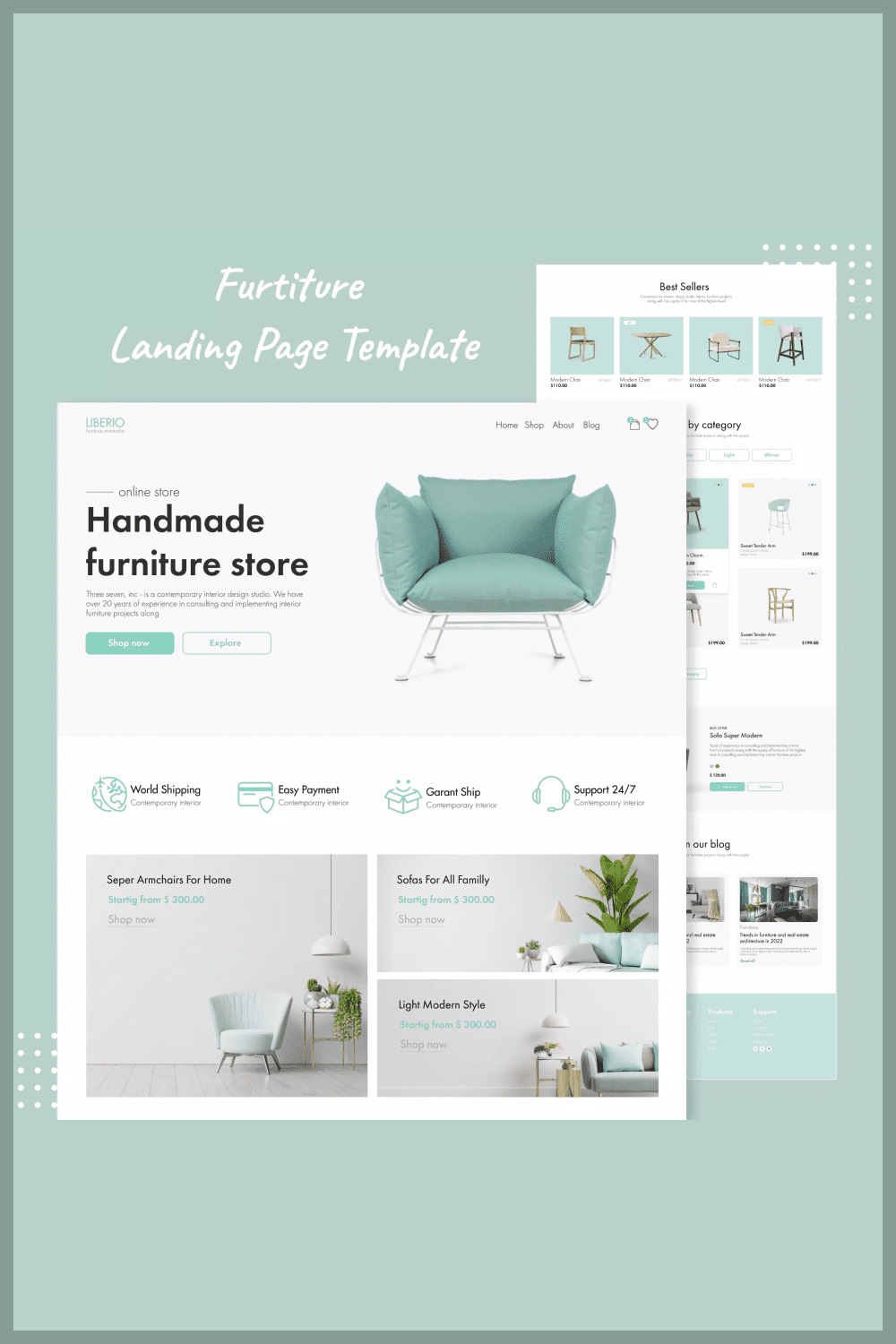 Screenshot of the website page with photos of designer furniture.