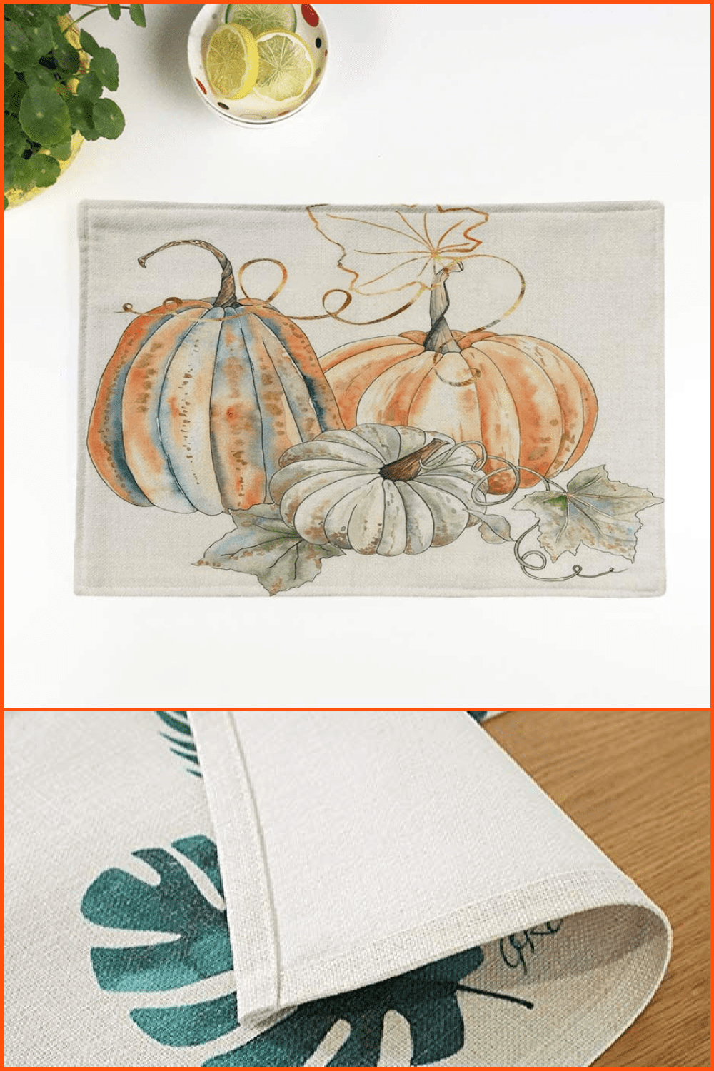 Collage of watercolor drawings of pumpkins.