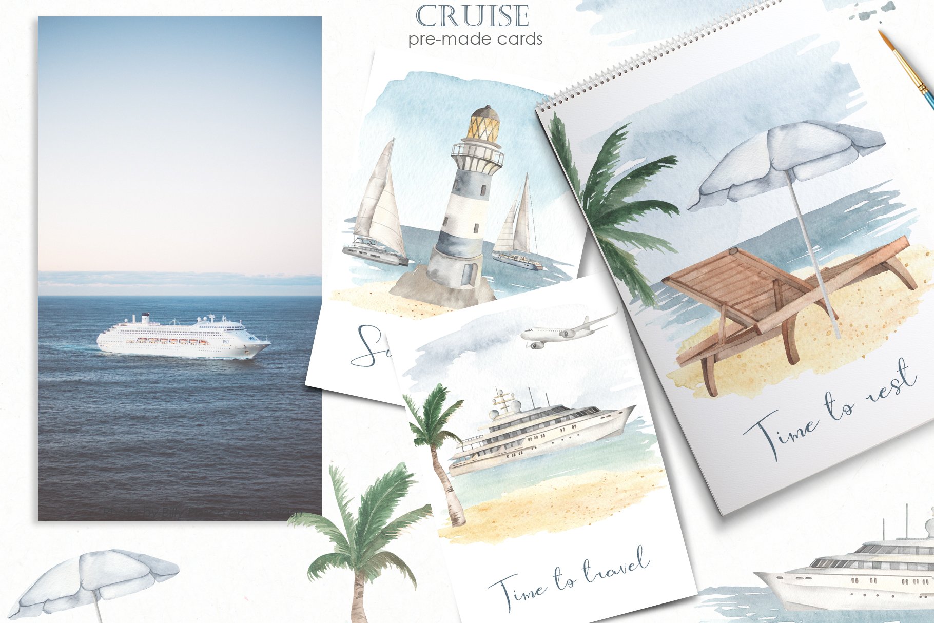 Pastel watercolor sea cruise pre made cards.