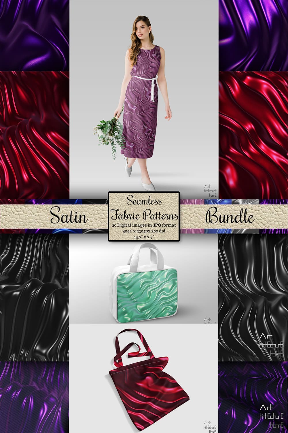 Seamless fabric patterns satin pack - pinterest image preview.