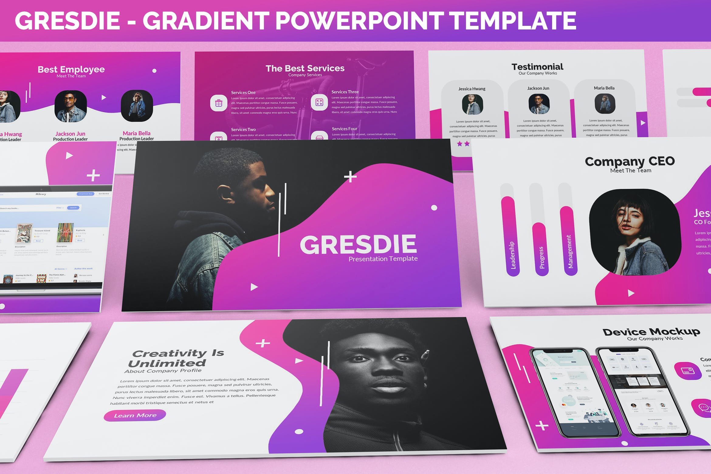 Cover image of Gresdie - Gradient Abstract Powerpoint Template.