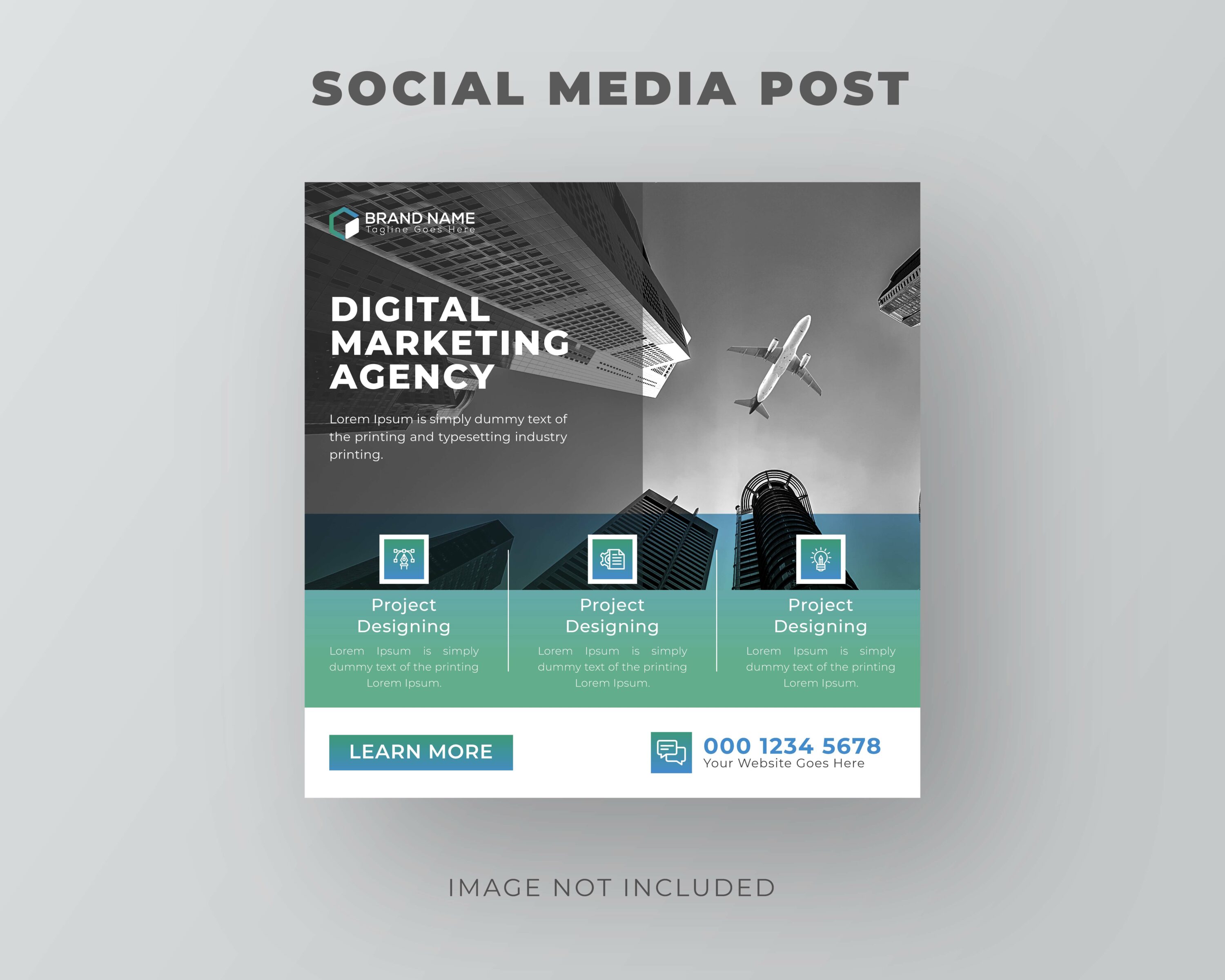 10 Marketing Business Social Media Instagram Post Template - Only 4$, skyscrapper and airplane in the sky design.