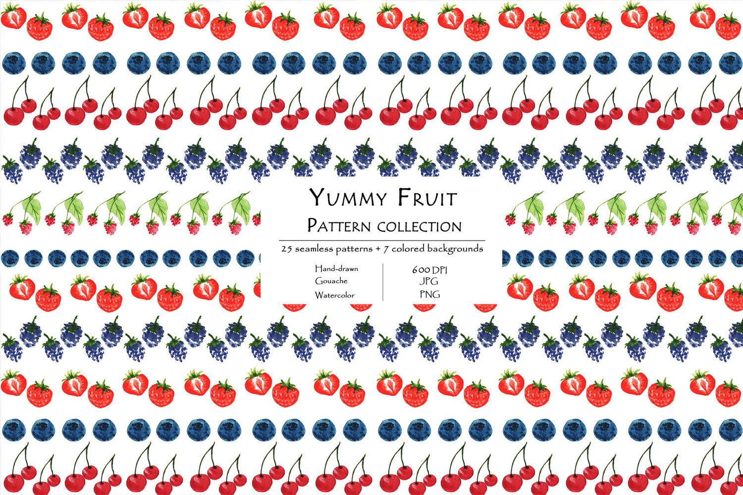 Yummy Fruit Pattern Collection With 25 Seamless Patterns And 7 Backgrounds Berries Variations.