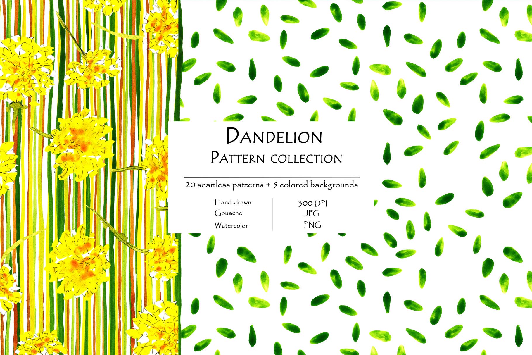 Dandelion Pattern Collection Of 20 Seamless Patterns And 5 Colored Background Pattern Background.