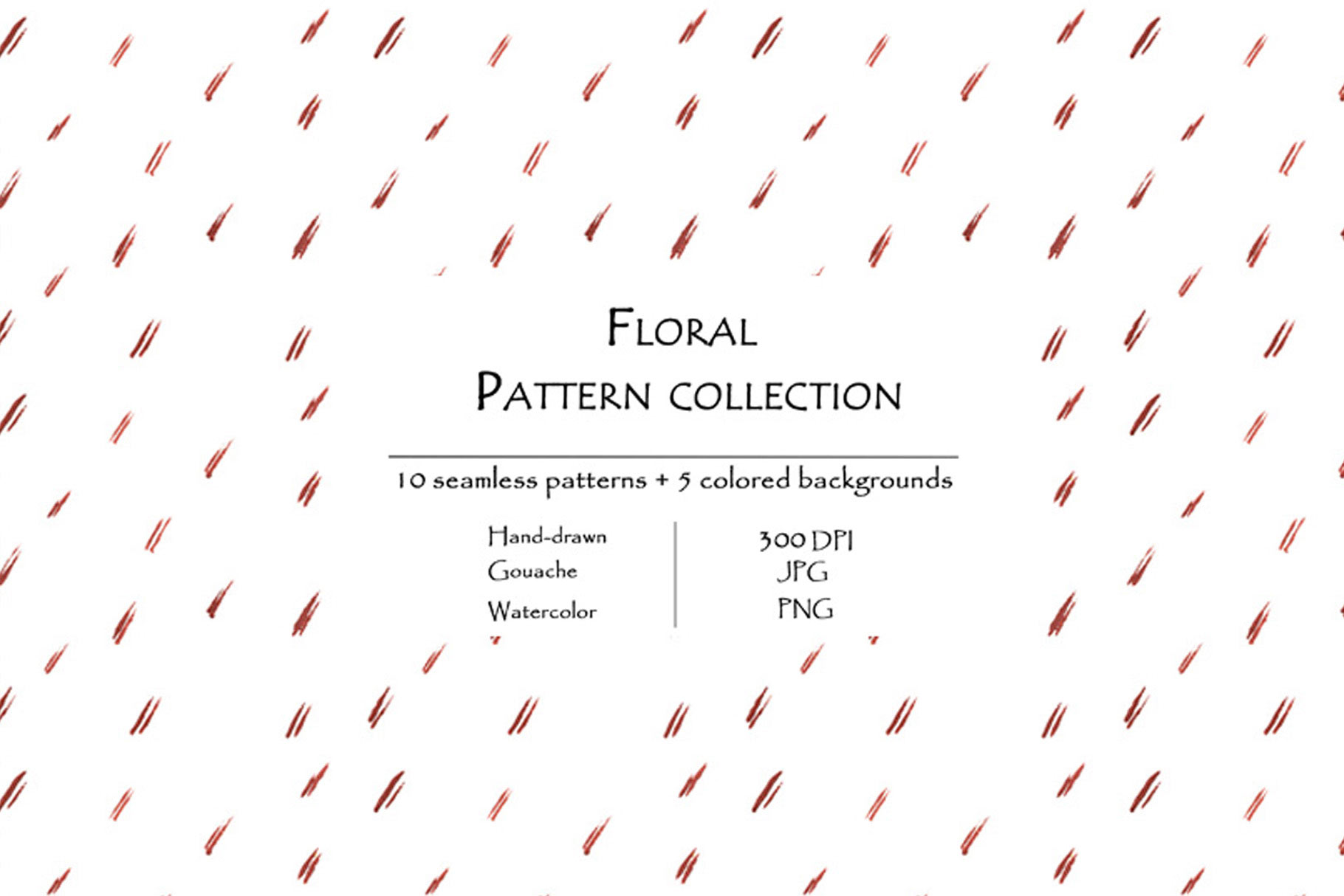 Floral Pattern Collection Of 10 Seamless Patterns And 5 Colored Backgrounds Pattern Example.