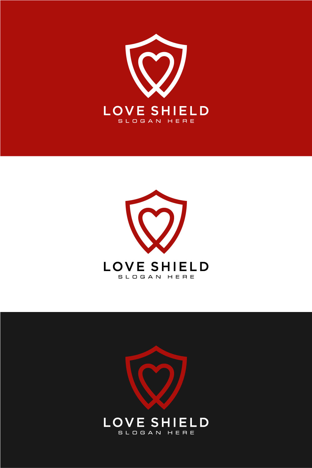 Shield And Love Logo Template Line Style Pinterest Image.