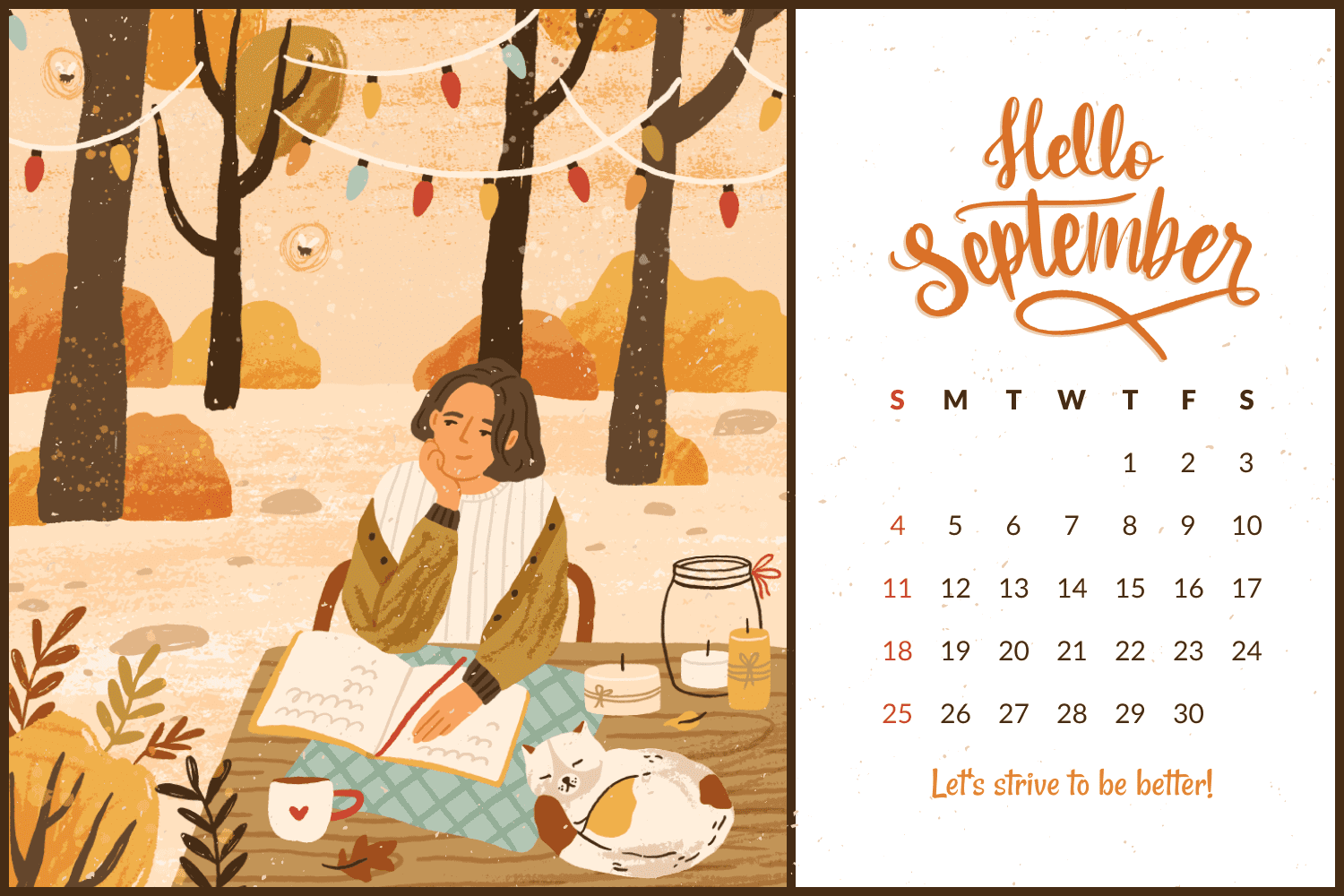 Fall Vibe September Editable Calendar.