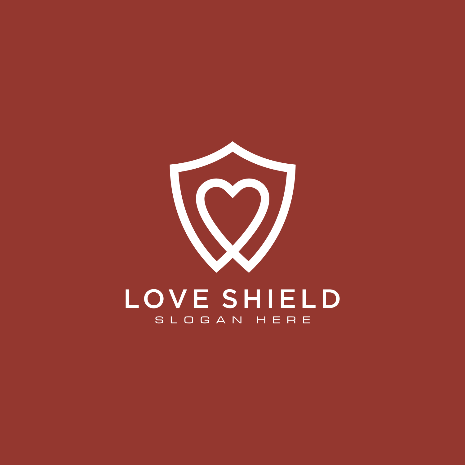 Shield And Love Logo Template Line Style Preview Image.