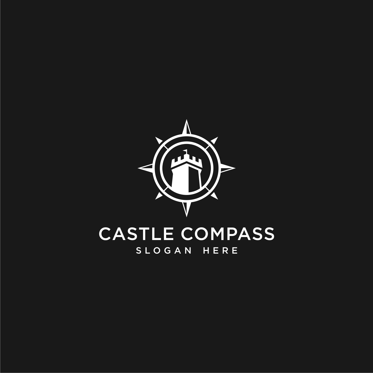 Castle And Compass Concept Adventure Or Journey Logo Design Inspiration Preview Image.