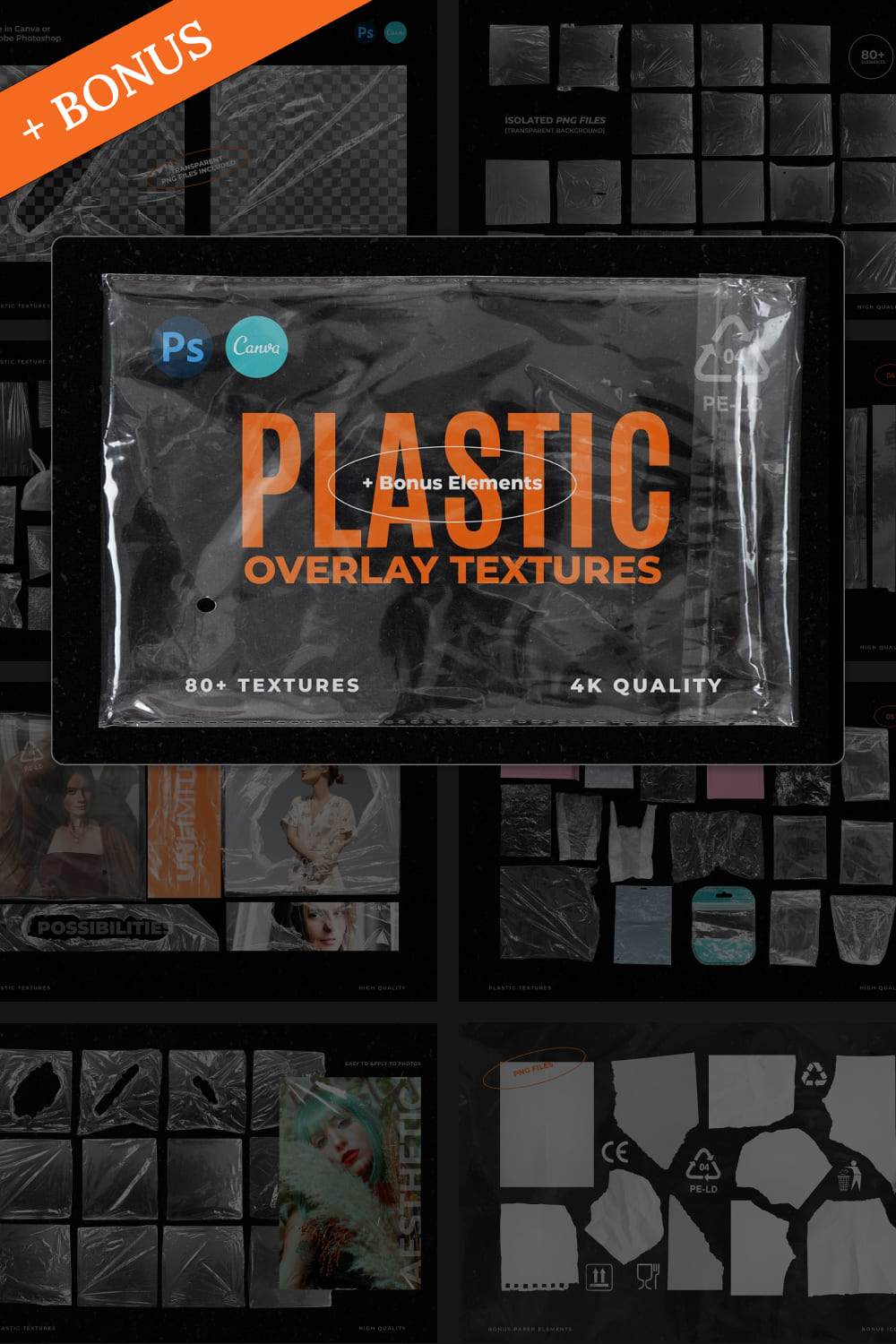 80 plastic overlay textures bonus - Pinterest image preview.