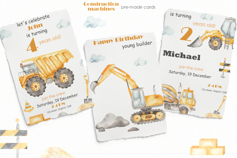 Some options of construction car cards.