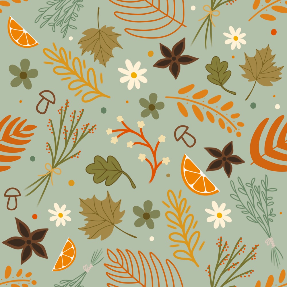 Autumn Pattern (Set of 5) Only 9$ on green background.