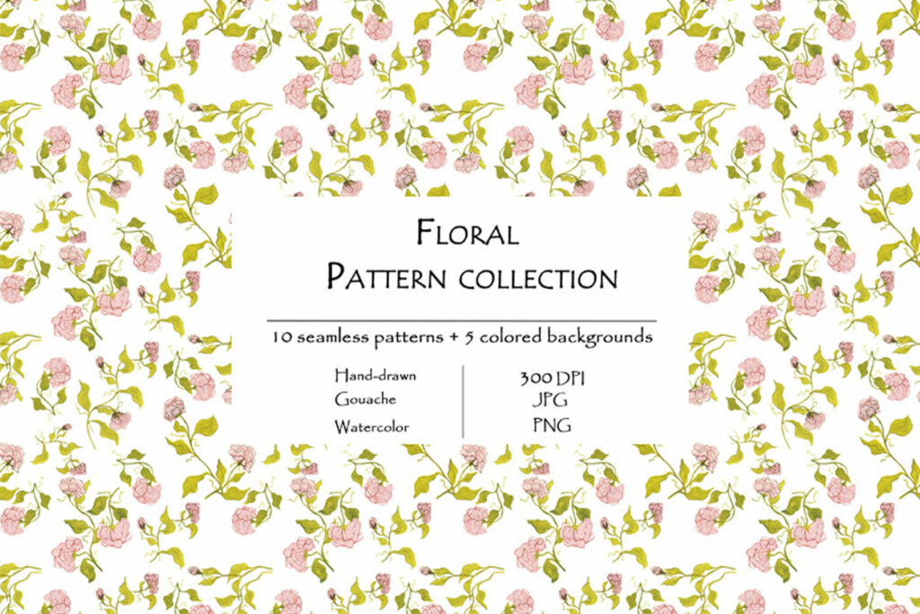 Floral Pattern Examples Floral Pattern Collection of 10 Seamless Patterns and 5 Colored ...