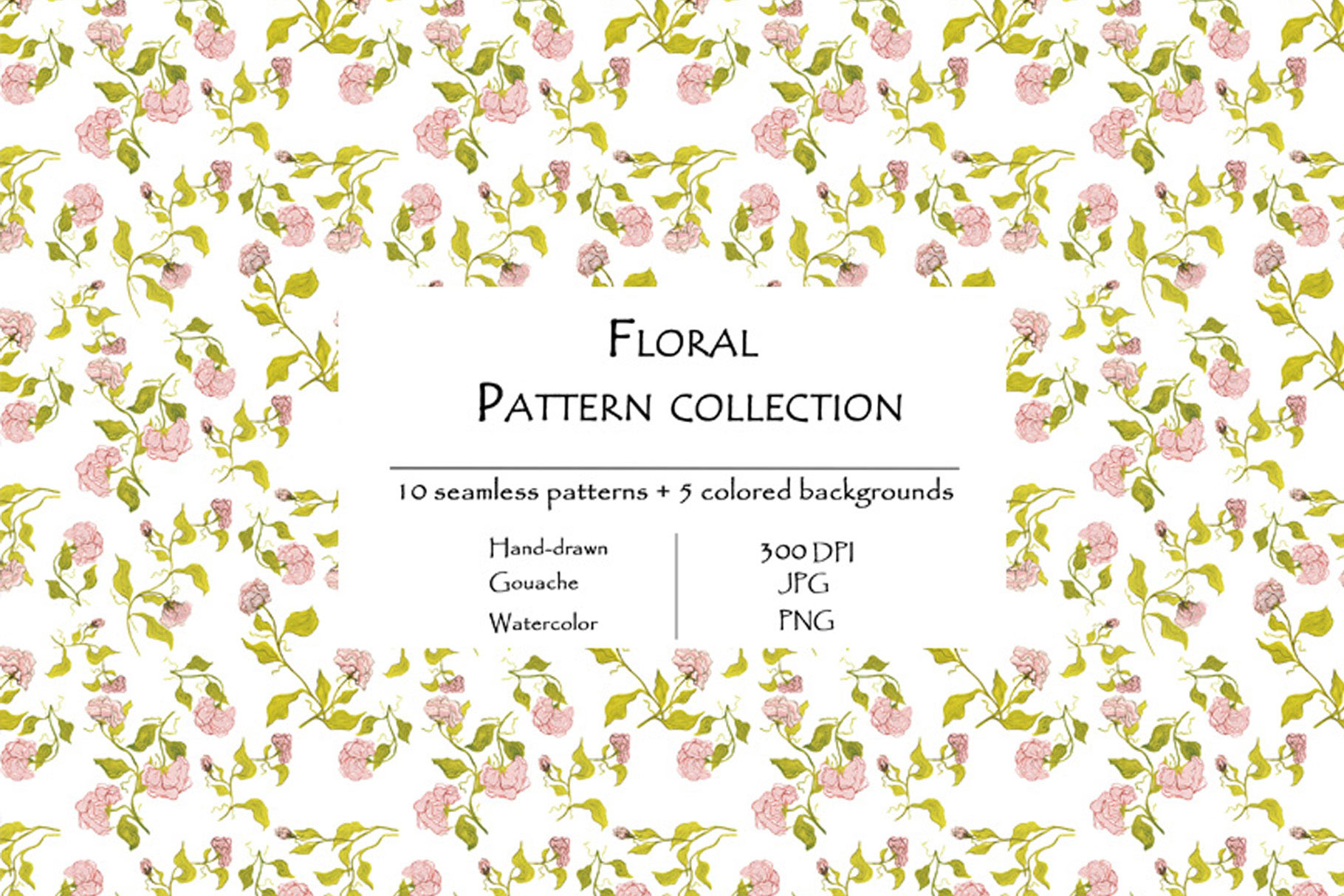 Floral Pattern Collection Of 10 Seamless Patterns And 5 Colored Backgrounds Seamless Pattern.