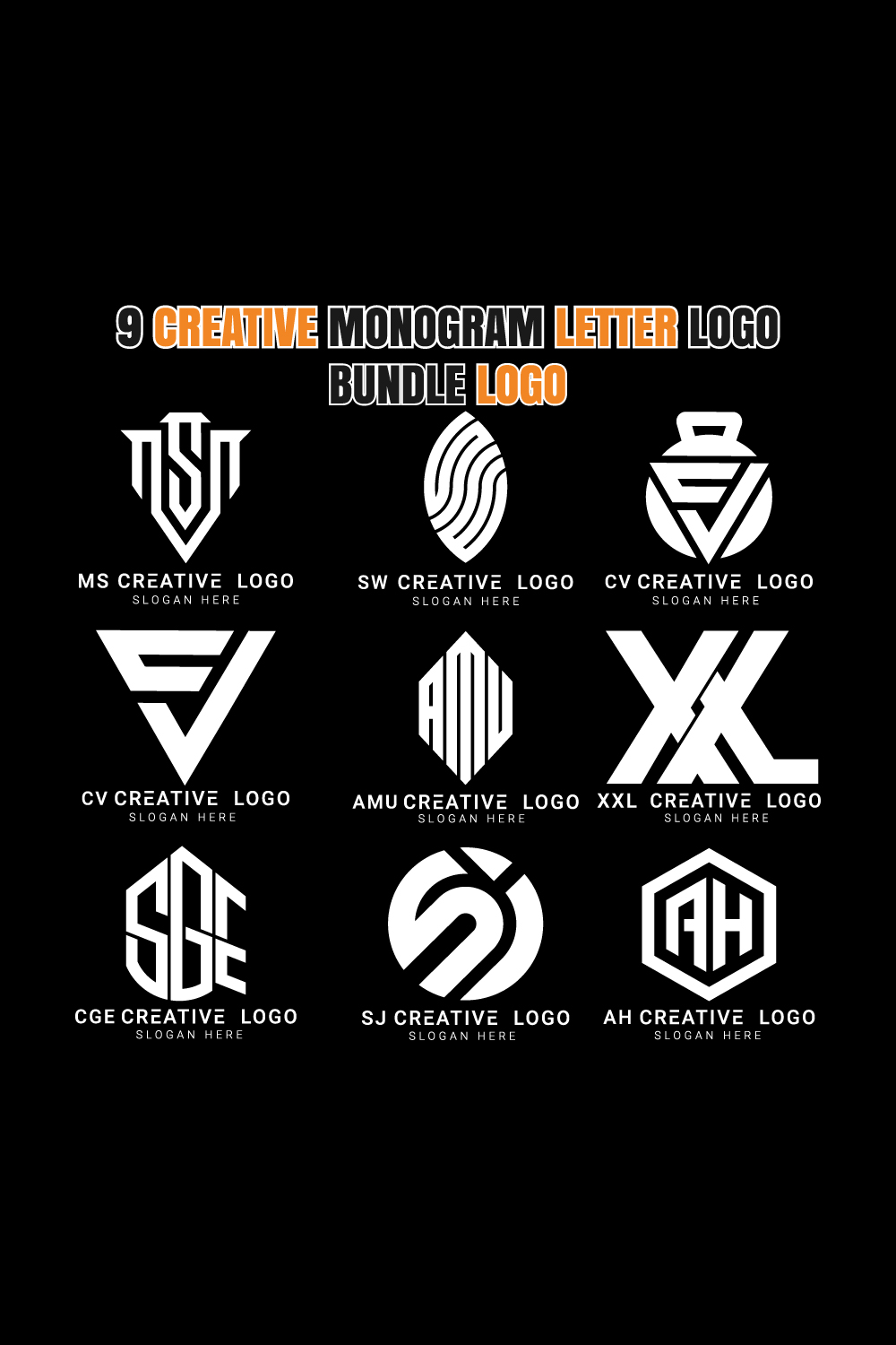 9 Creative Monogram Letter Logo Bundle pinterest image.