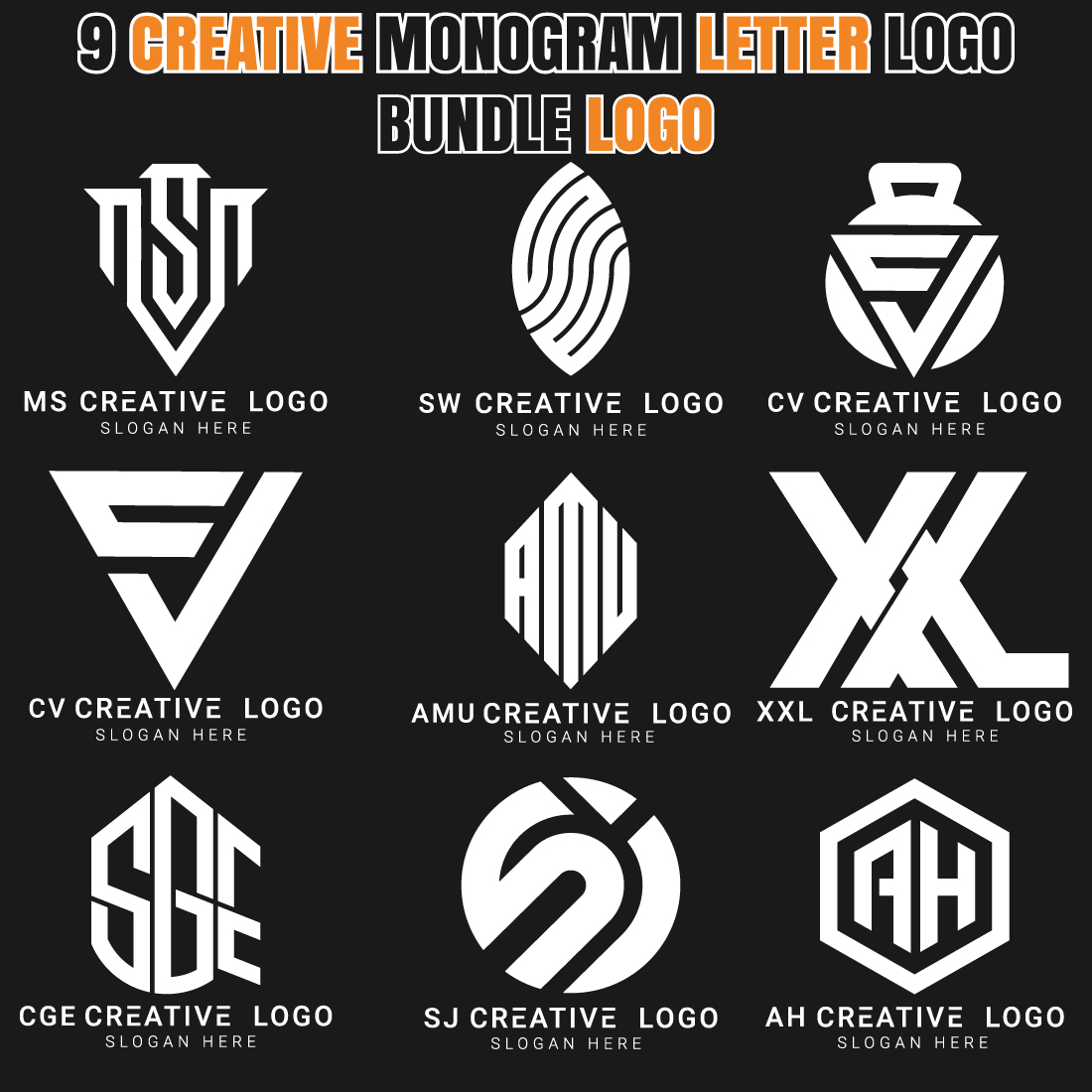 9 Creative Monogram Letter Logo Bundle cover image.