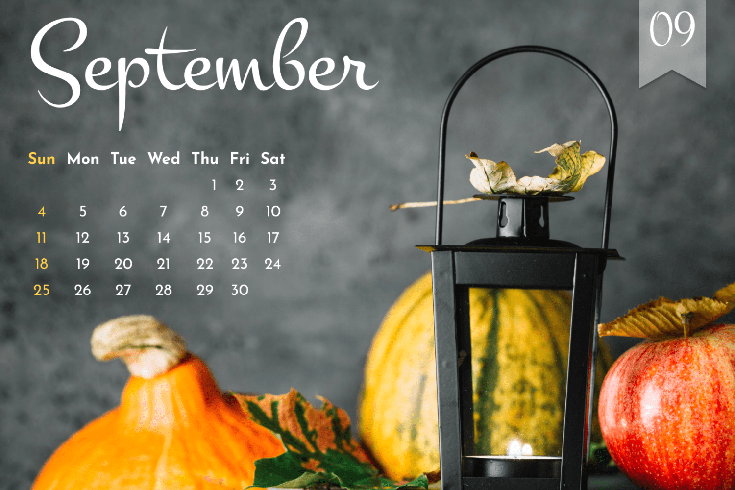 Pumpkin September Editable Calendar.