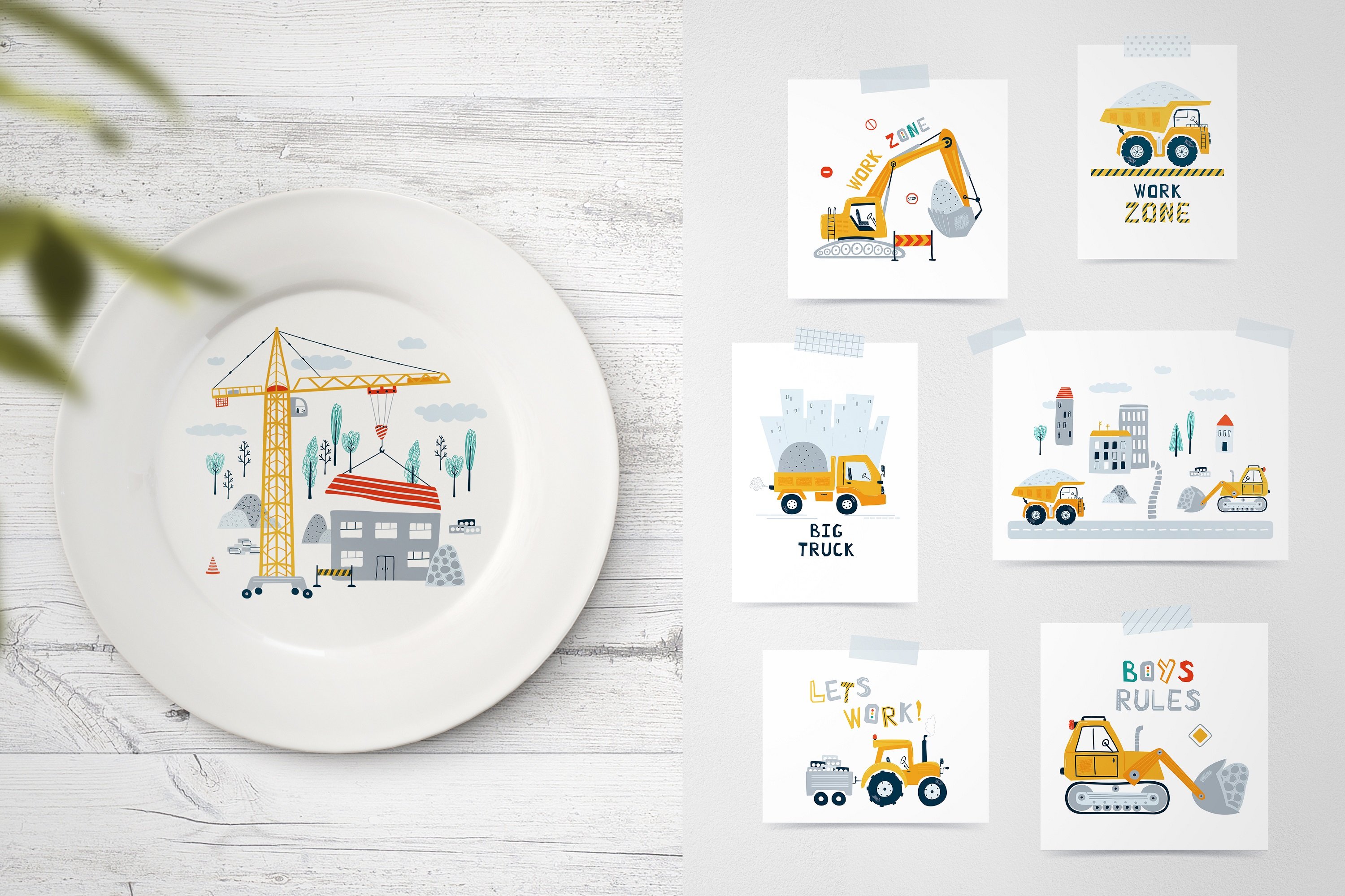 Bright car graphics for decorating your tableware.