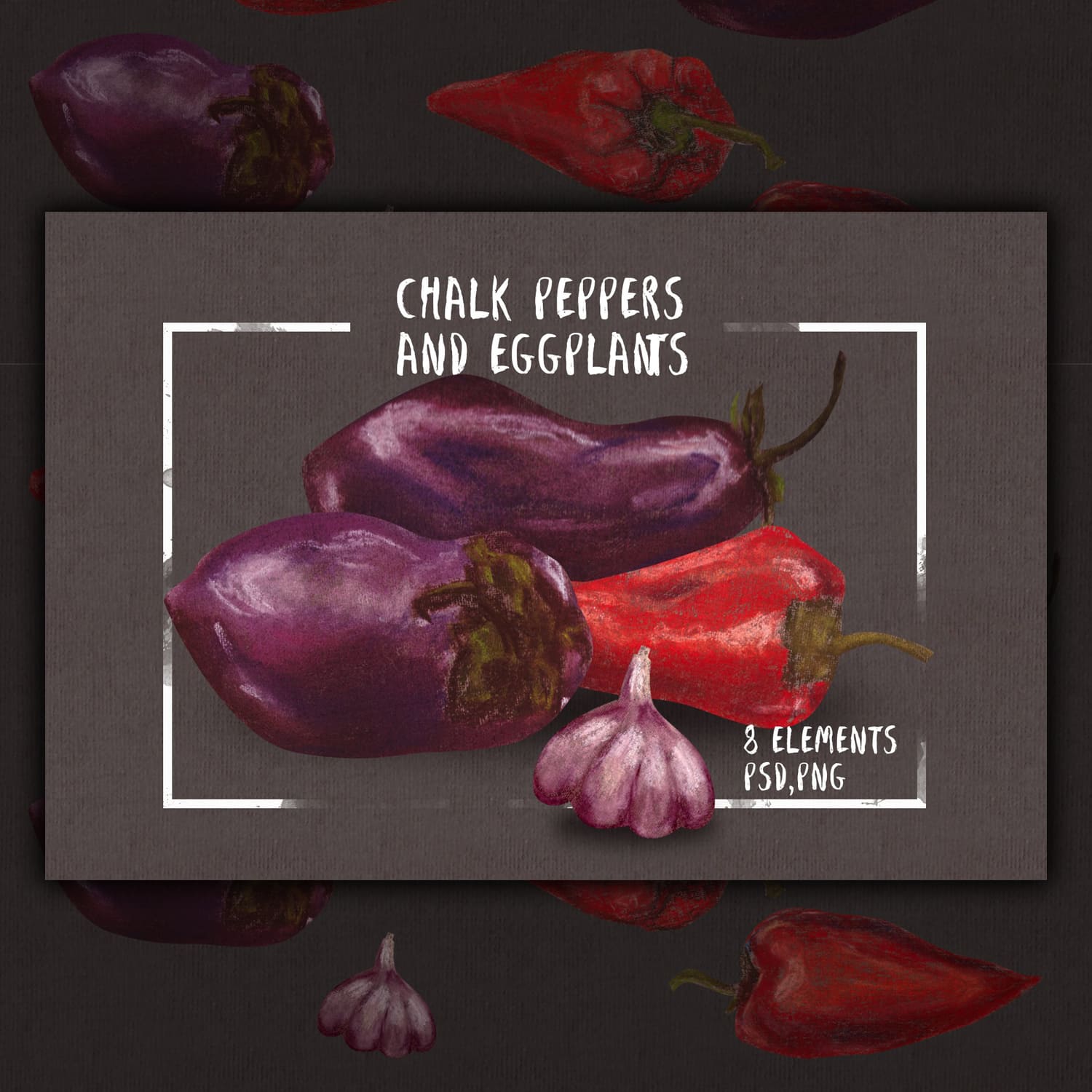 Chalk peppers ang eggplants set.