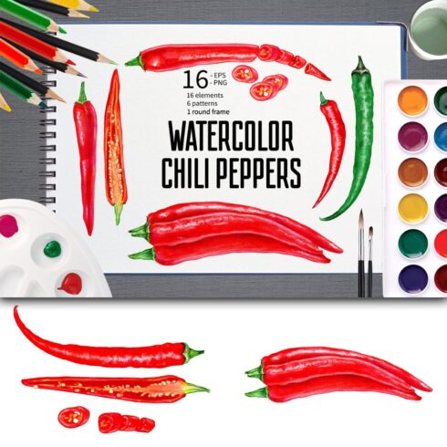 Watercolor Chilli Peppers Collection.